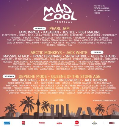 【海外フェス】スペイン「Mad Cool Festival」フルラインナップ発表で、Pearl Jam、Arctic Monkeys、Jack Whiteら