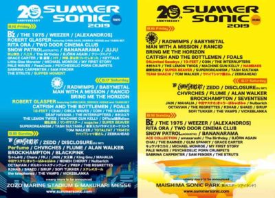 【SUMMER SONIC 2019】20周年サマソニ追加発表で、Perfume、ヤスタカ/きゃりー、ヤバTら20組追加