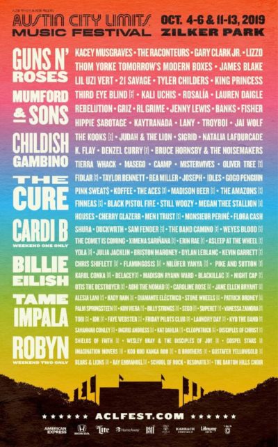 「Austin City Limits Music Festival 2019」ラインナップ発表で、Childish Gambino、Billie Eilish、Guns N’ Rosesら決定