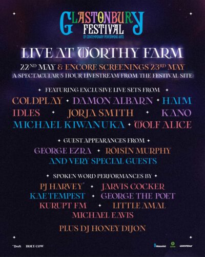 「グラストンベリー・フェスティバル」による配信ライブ「Live at Worthy Farm」出演者とタイムテーブル発表（日本時間変換済み）