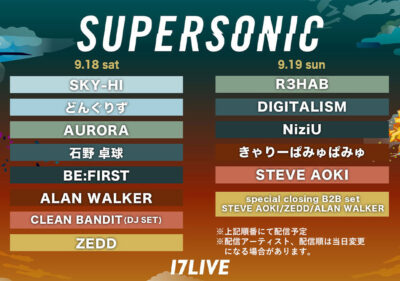 【SUPERSONIC 2021】今週末開催のスーパーソニック配信出演アーティスト決定