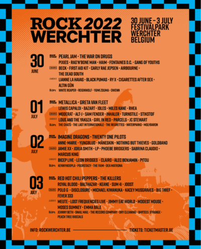 ベルギー「Rock Werchter 2022」にパール・ジャム、レッチリ、メタリカ、キラーズら