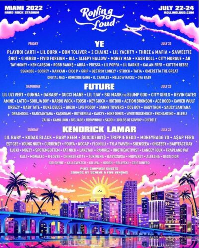 マイアミ「Rolling Loud」ラインナップ発表でYE（カニエ・ウエスト）、ケンドリック・ラマー、フューチャーら出演決定