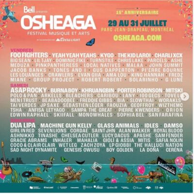 フジロック同日程のカナダ「OSHEAGA 2022」ラインナップ発表でデュア・リパ、エイサップ・ロッキー、フー・ファイターズら