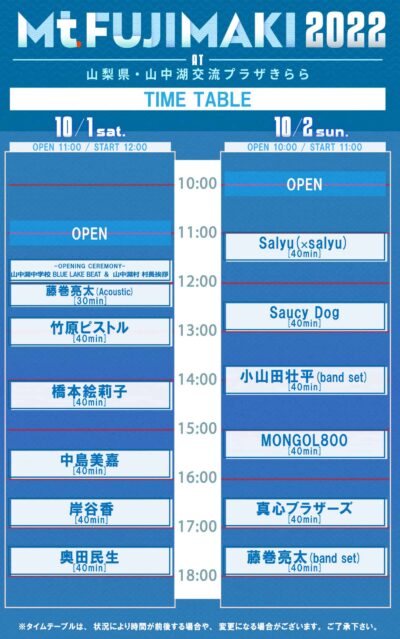 藤巻亮太主催の野外フェス「Mt.FUJIMAKI 2022」タイムテーブル発表、初日のヘッドライナーは奥田民生に決定