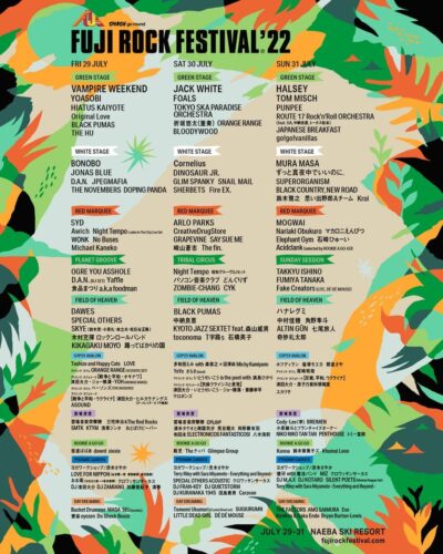 【FUJI ROCK FESTIVAL’22】フジロックのタイムテーブル＆最終ラインナップ発表。ROOKIE A GO-GO出演者も決定