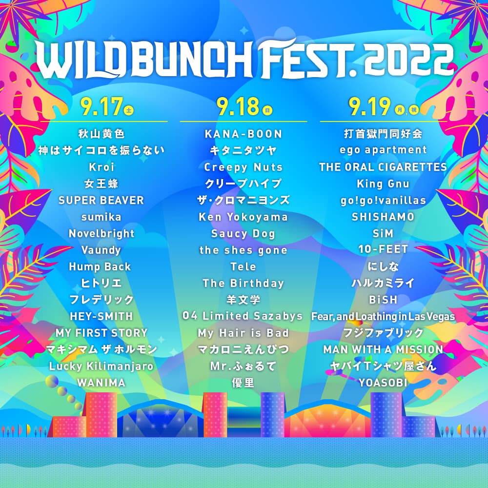 山口「WILD BUNCH FEST. 2022」ステージ別ラインナップ＆タイムテーブル発表