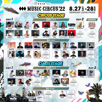 8月大阪ビーチフェス「EXIA presents MUSIC CIRCUS’22」第2弾発表で、BANVOX、DAISHIDANCEら31組追加