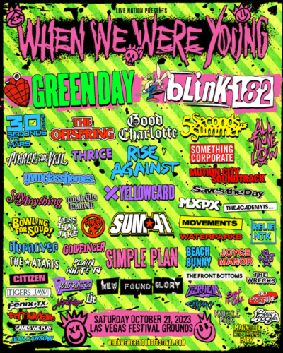 2023年10月ラスベガス開催「When We Were Young Festival 2023」に復活のblink-182、GREEN DAY、Good Charlotteら出演決定