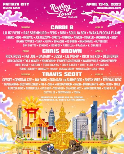 【Rolling Loud Thailand】4月タイ開催のローリング・ラウドのラインナップ発表で、カーディ・B、クリス・ブラウン、Awich、TERIYAKI BOYZら出演