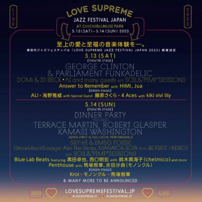【LOVE SUPREME JAZZ FESTIVAL】ラブシュプ第7弾発表で、ShowMinorSavage、Blue Lab Beatsの出演が決定