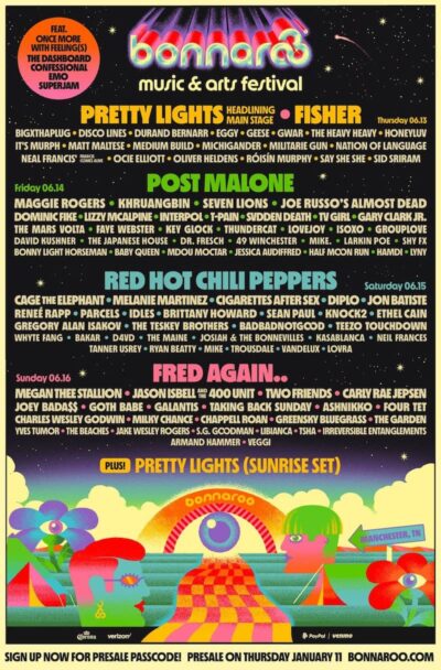 【Bonnaroo 2024】アメリカ開催ボナルーのラインナップ発表で、RED HOT CHILI PEPPERS、POST MALONE、FRED AGAIN..出演決定