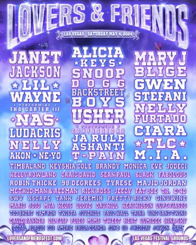 5月ラスベガス 「Lovers & Friends Fest 2024」にJANET JACKSON、BACKSTREET BOYS、ALICIA KEYSら出演決定