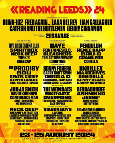 8月イギリス「Reading＆Leeds Festival 2022」にBLINK-182、FRED AGAIN..、LANA DEL RAY、21 SAVEGEら出演