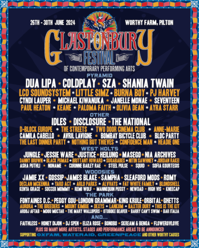 【Glastonbury Festival 2024】グラストンベリーラインナップ発表で、DUA LIPA、SZA、COLDPLAY、SHANIA TWAINら出演決定