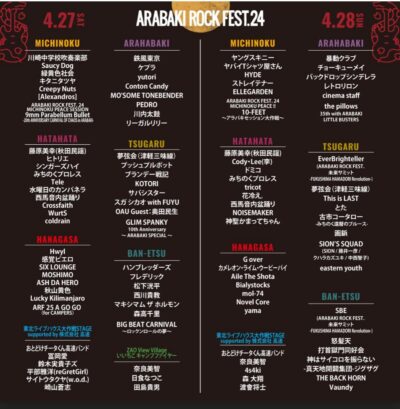 【ARABAKI ROCK FEST.24】アラバキ第5弾発表で日食なつこ、田島貴男ら5組追加。タイムテーブルも公開